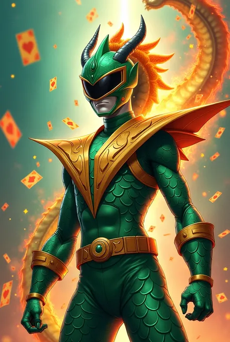 Power ranger like dragon uniform ilustration in the ygo style anime paint ygo card, the paint simplify