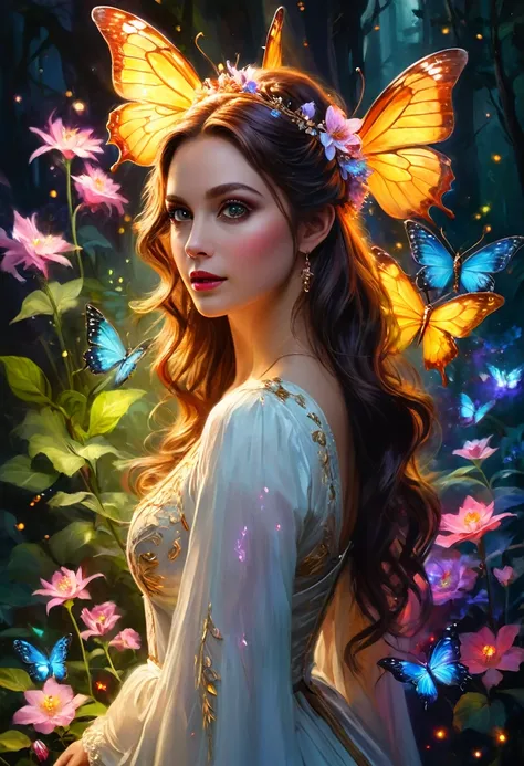 A beautiful girl in a fantasy garden, (best quality,4k,8k,highres,masterpiece:1.2),ultra-detailed,(realistic,photorealistic,photo-realistic:1.37),HDR,UHD,studio lighting,ultra-fine painting,sharp focus,physically-based rendering,extreme detail description,...