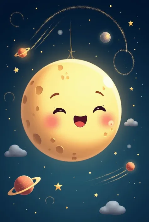 Create a drawing of a happy moon 