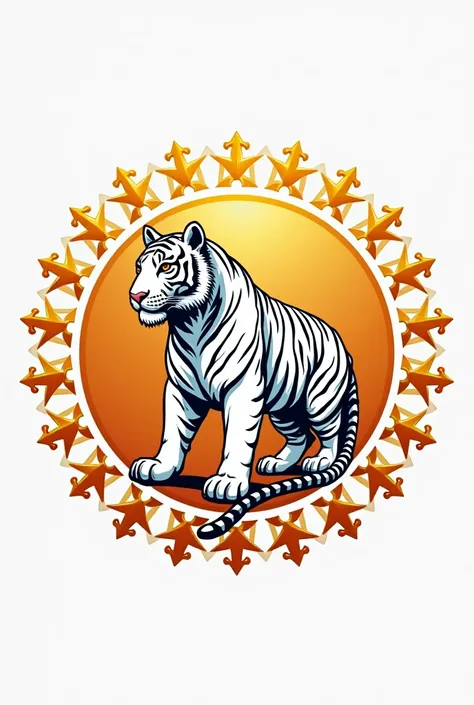 Flaag symbol of country for emblem with 600×800 pixel size, in the middle is a four legged white tiger with 50 stars symbolizing the Huaxia tribe ruling 50 country of the world and there are no background color or decoration. 