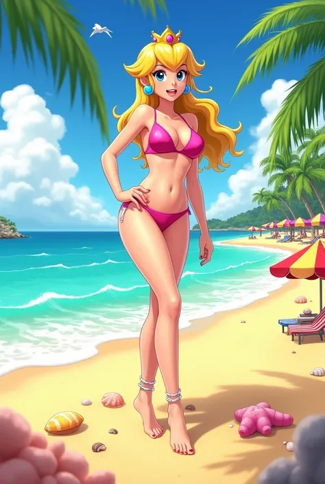 Princess Peach in a bikini showing her feet