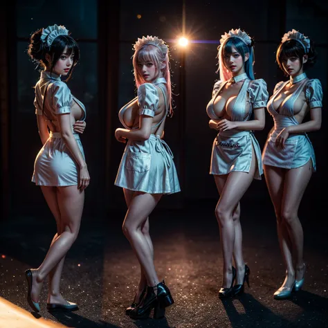 (Full Body of Extremely Detailed((Sexy Maid Group in a row:1.37))), KAWAII perfect face, Reflective Eyes, Detailed(Delicate Clothing textures), Correct Leg Line, Dynamic Joyful Expressions LifeLike Rendering, Specular Reflection, TopQuality 8K Ultra-detail...