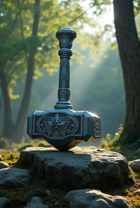 Thors Hammer realistc without thor, make the hammer big and the stone slab large enough to add stone.