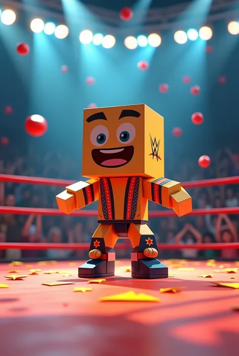 papercraft character made of cubes that is a wrestler