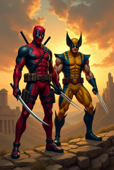 Deadpool and Wolverine in a historical painting