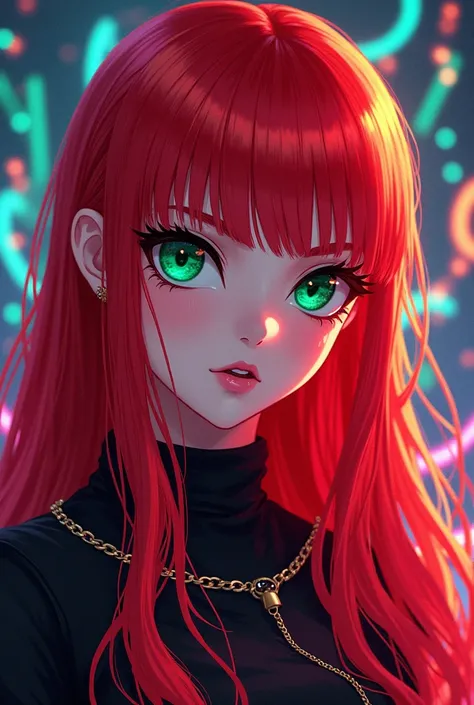 Girl, anime, egirl,long hair, red hair, Shego, portrait