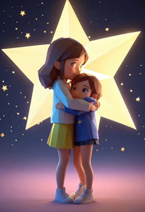 lowpoly, a girl hugging a star, lowpoly, cinematic lighting, octane render, epic realistic, low poly count, stnad up, full body,...