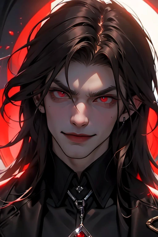 The red-eyed vampire guy is a brunette and smirking arrogantly.