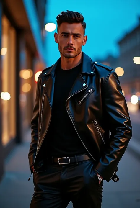 Shiny black jacket with leather suit men