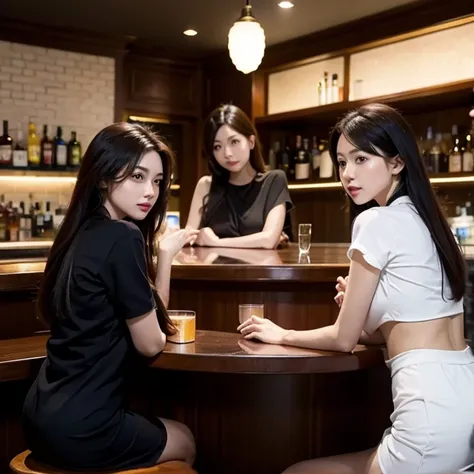 three women waiting at the bar counter、shopkeeper、