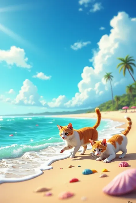 Tablet wallpaper with cats at the sea