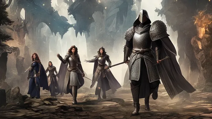 A collage-style background image featuring a group of strong and diverse women characters from different fantasy genres. Each woman represents a different archetype, including a warrior with armor and a sword, a mage with a staff, a rogue with a dagger, an...