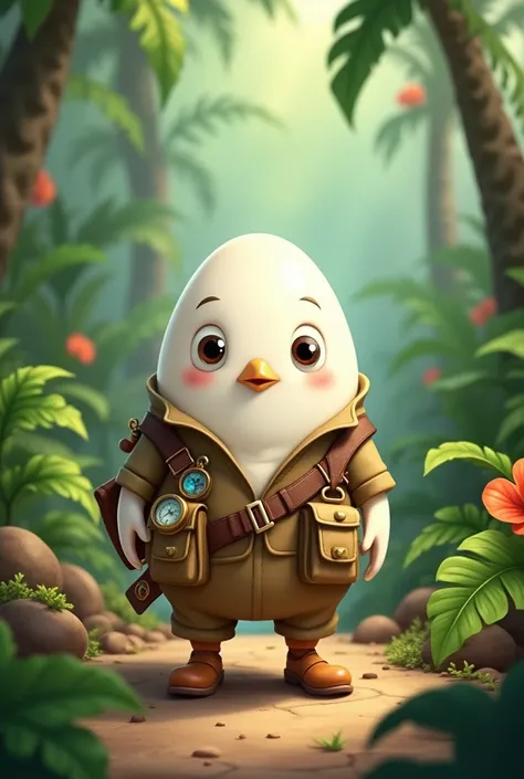 A drawing of a white explorer egg wearing explorer clothes