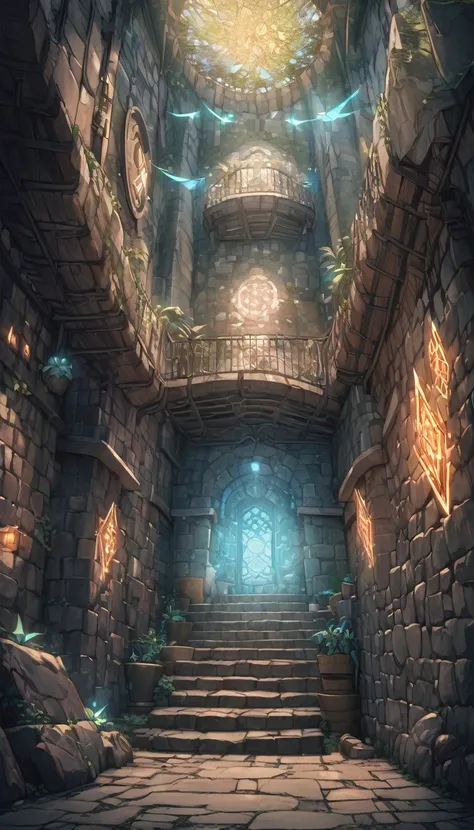 dungeon, mediovale, fancy, magic elements, subdued colors, high resolution, stone walls