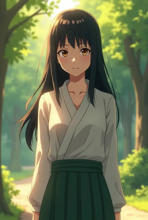 Hyuga Hinata characteristics, adult woman, baggy eyes, tired face, calm look, adult woman Hyuga, Hyuga characteristics, 2D animation, anime 