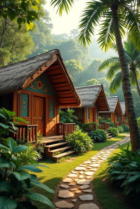 I need some images of hotel cabins, Eco-friendly style based on the REALISTIC Boruca culture in Costa Rica
