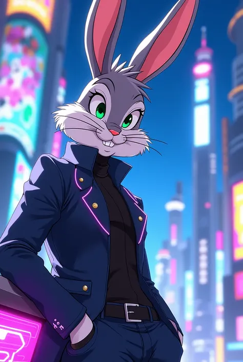 Bug Bunny ,converted to human ,style anime futuristic