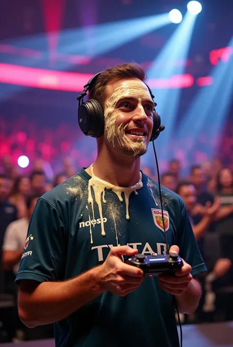 Monesy, a renowned Counter-Strike 2 pro player, in an unexpected and humorous twist, with his face completely covered in a thick layer of mayonnaise. 