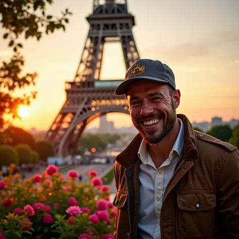 man with a cap at the eiffel tower