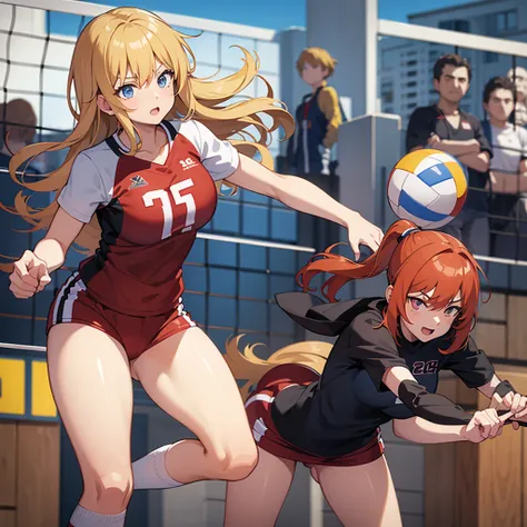 An anime girl who plays volleyball and you can see her well-marked pussy