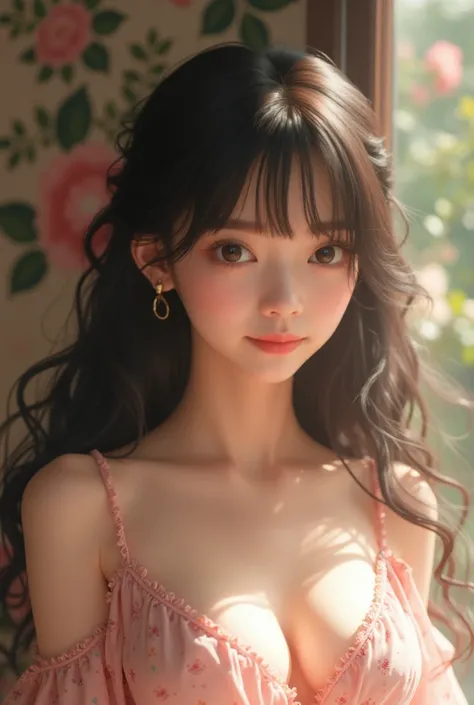 {{{{{3,318 trillion pixels high resolution, nsfw, Realistic scenery and lovely Japanese girl who is sexual smiling as her nudity in a romantic Cylindrical crystal herbarium filled with flower oil, thicken the lips look pretty, Boobs are fluffy and bouncy, ...