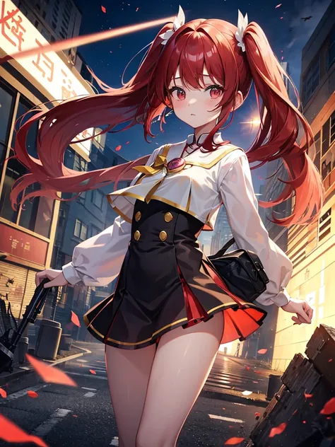 One person, Long Hair, bangs, Patsun,重めbangs,Twin tails,
The chest is a little,Red Hair,Magical girl,Ruined Building Background