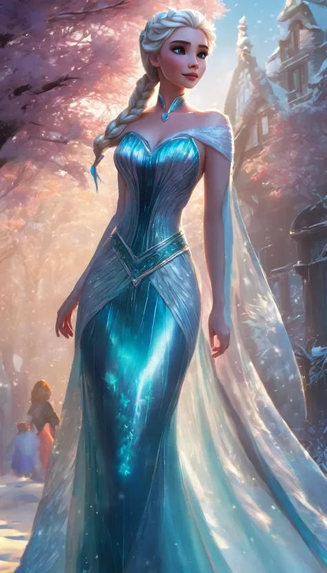 A close-up of a woman in a dress with a long skirt, Concept art by Ross Tran, CGSOCIETY contest winner, Fantasy Art, beautiful elsa, elsa the frozen, frozen elsa, elsa, portrait of elsa of arendelle, portrait of elsa the frozen, ice queen, frozen like a st...