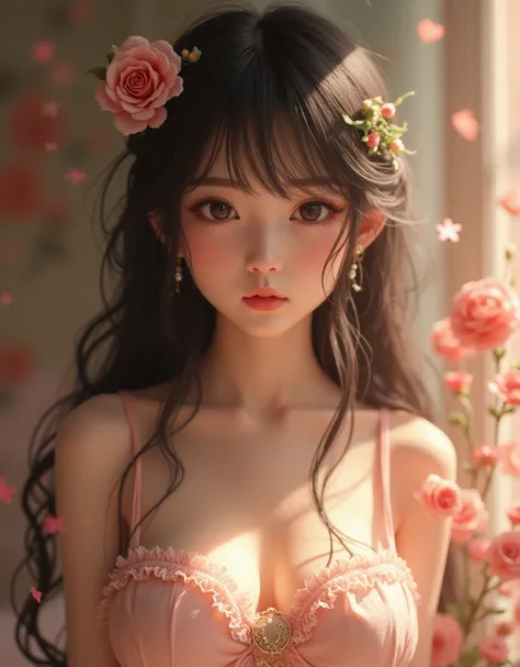 {{{{{3,318 trillion pixels high resolution, nsfw, Realistic scenery and lovely Japanese girl who is sexual panting as her nudity in a romantic Cylindrical crystal herbarium filled with flower oil, thicken the lips look pretty, Boobs are fluffy and bouncy, ...