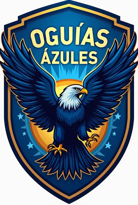 Make a football shield with the name Águias Azules as a transparent png 