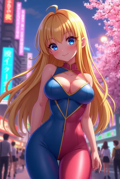 Anime blonde girl with a big butt and large breasts