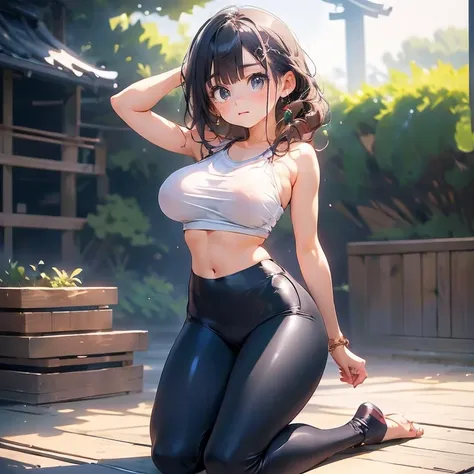 Anime Kawaii sexy Perfect Slim sensual body large breast and huge thighs, An intricate and highly detailed illustration of anime (Young girl). (((work of art))),(((high resolution)))、(((8k)))、(((face perfect)))、(((korean idol)))、25 years old, (yoga pants),...