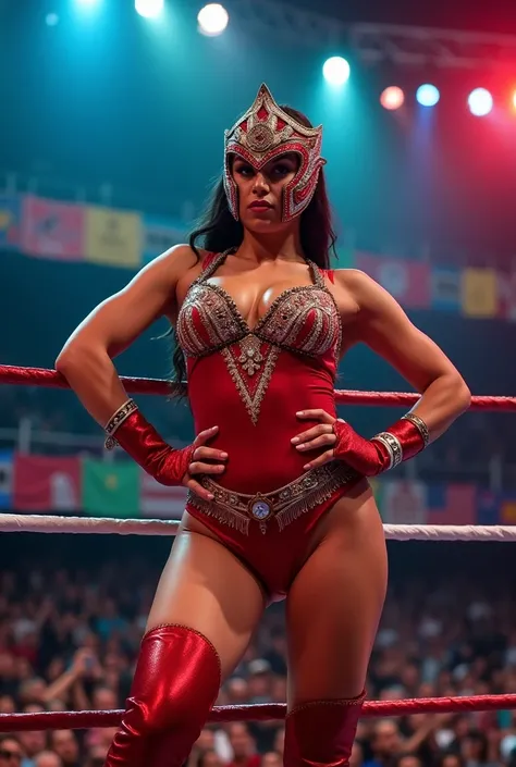 Sexy luchadora with big breasts in the ring 