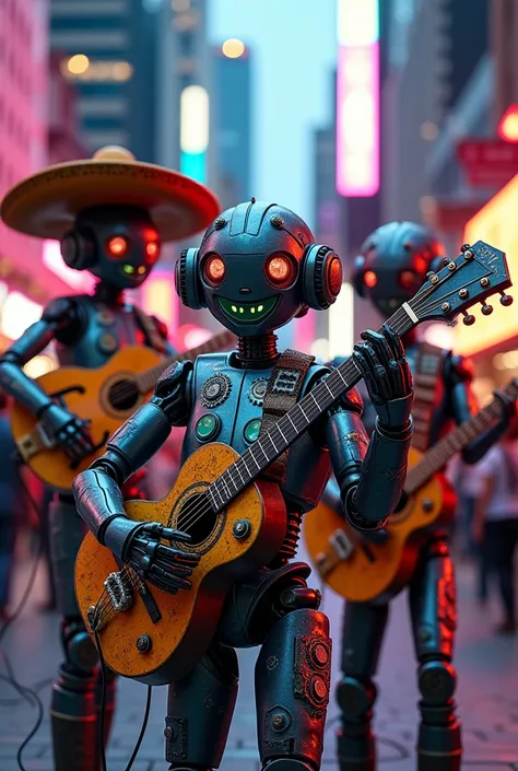 Robotic mariachi band in the style of transformers
