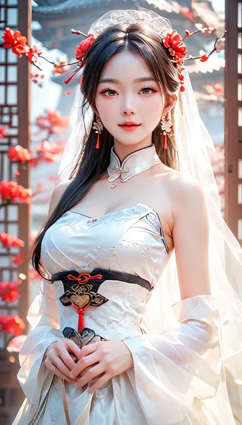 score_9, score_8_up, score_7_up, masterpiece, ultra detailed, 1 female, realistic,ntmix,korean,solo,chinese wedding hanfu