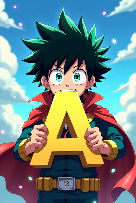 (Anime 1.2)Deku holding a letter A 
