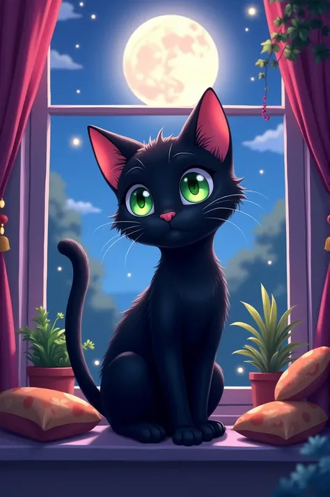 An anime-style black cat