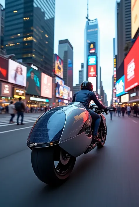 Motorcycle with visible solar panel 
