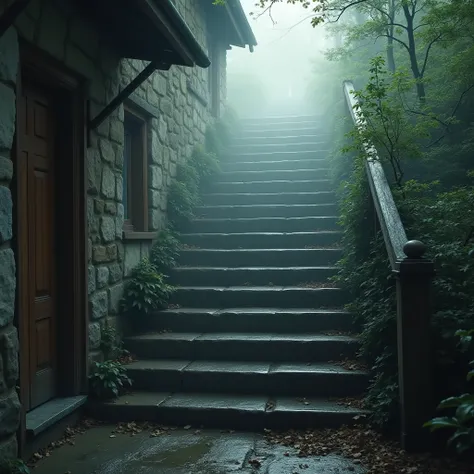 Just outside the back door of the house, in the outdoors、Suddenly, an unfamiliar staircase appears。even though they shouldnt be there normally、but old wooden and stone stairs shrouded in mist...。

apparently sweet music and scents drift up the stairs。but、y...