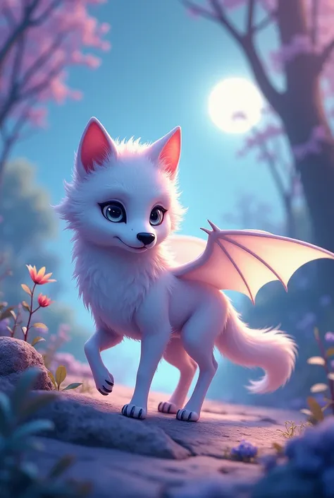 "A cute and ethereal wolf, with curious eyes and light fur, is accompanied by a majestic dragon spirit. The dragon, with its shiny, translucent scales, gently wraps around the wolf, emitting a soothing, protective glow. Together, they move through a serene...