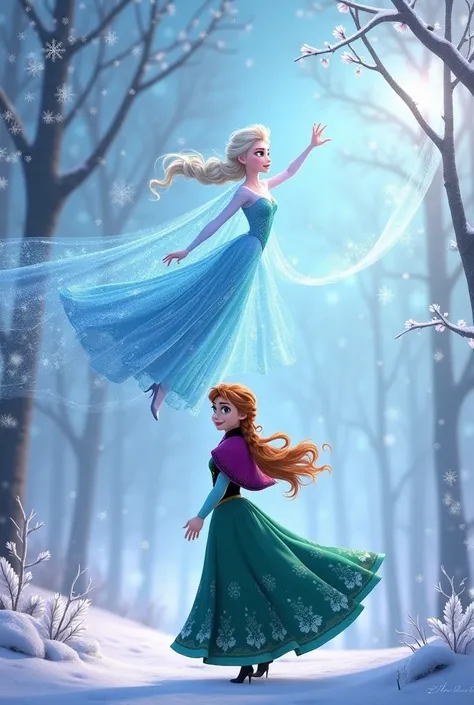 A double digital birthday invitation with a Frozen theme where Anna is present but they are at the bottom of the image and Elsa with nothing written, 