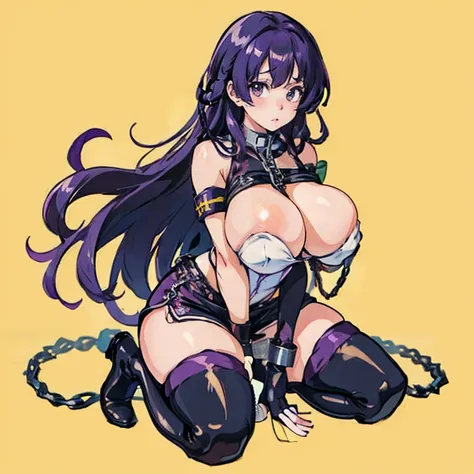 Anime Kawaii sexy Perfect Slim sensual body large breast and huge thighs, An intricate and highly detailed illustration of anime (Young girl). masutepiece, Best Quality, absurderes, Perfect Anatomy, 1girl in, Solo, Yoko Katori, Long hair, purple thighhighs...