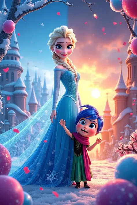 A digital birthday invitation with half the image of Frozen and the other half of Inside Out 2