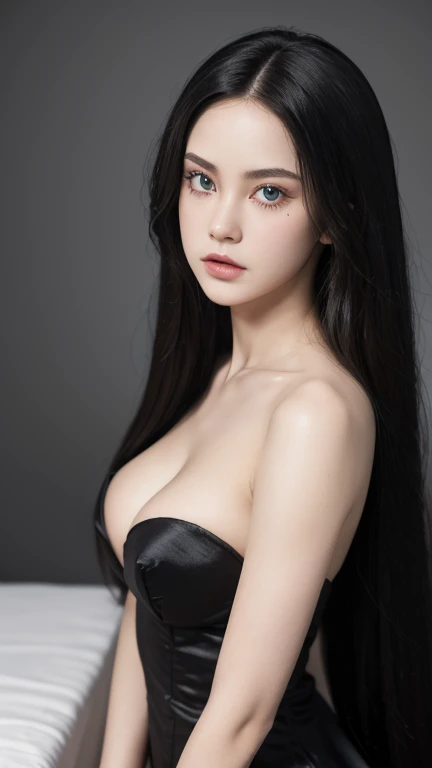 full body masterpiece, ultra realistic, 16k, high quality, incredibly detailed, dream aesthetic, dream atmosphere, cinematic, (sharp focus : 1.5), (photorealistic : 1.3), gothic (Gorgeous gothic girl), Liz Vicius, defined jaw, square face, wonderful gothic...