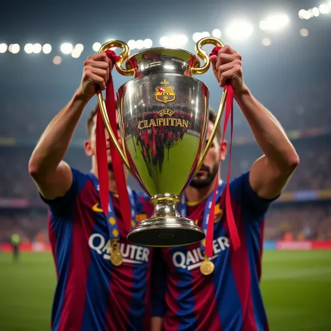 create an image where Barcelona is champion of a tournament, having won the final against Liverpool