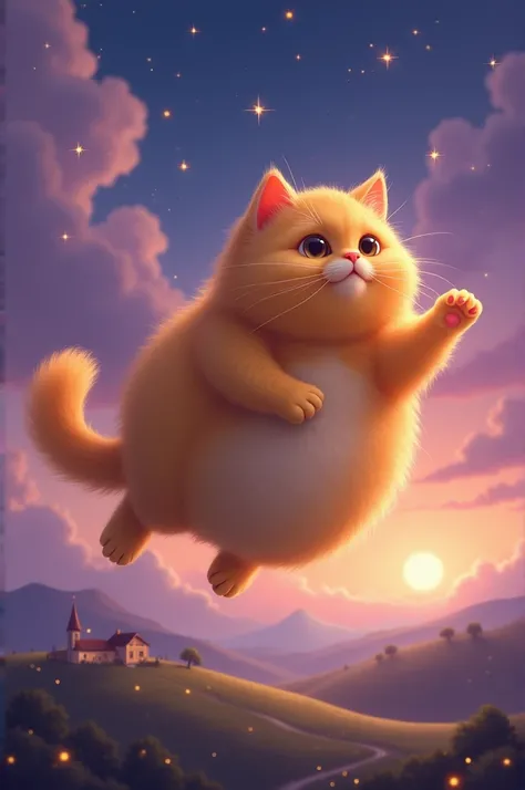 Image of a yellow cat, kind of orange, from the sky wishing you good night 