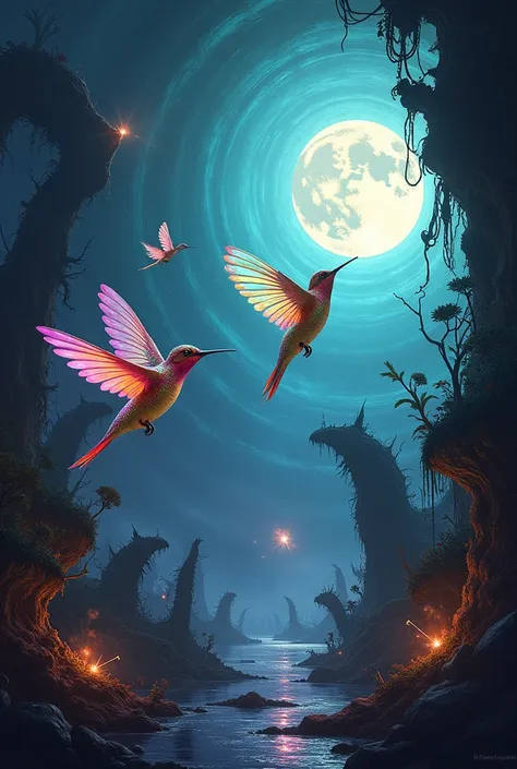 Hummingbirds traveling in time from an unknown dimension where monsters live