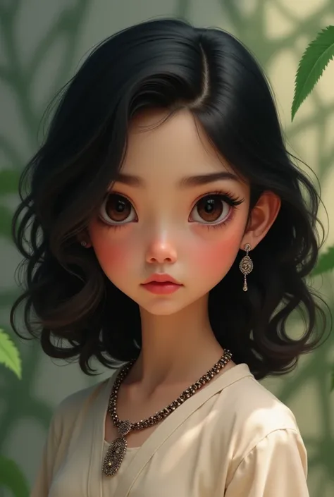 (photorealism:1.2), Create girl with the name Hridhya

Medium Black color Hair, 
Whitish skin
Big eyes, black color
Brown color lips
Oval face
Straight nose
Black eyebrows ( big )
Medium size ears with long ear rings
Big low chin 
Little black Circle aroun...