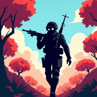 A soldier with a light gun, wearing a black military uniform, goes to Juloro. Pixel art in 100*100 dimensions.