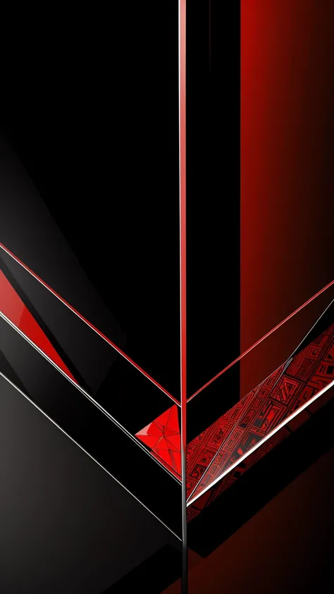 (masterpiece, Highest quality, Very detailed, 8k wallpaper), Abstract color splashes, Red and Black、Vibrant, sharp、Straight、reflection、Geometric pattern、Cut gemstones