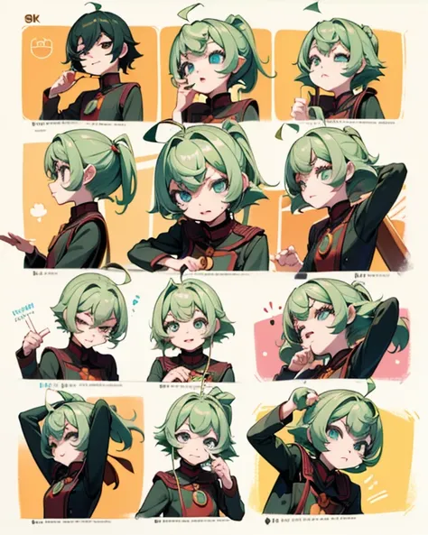 cute girl, emoji pack, 9 emoticons, emoji sheet, multiple poses and expressions, anthropomorphic style, Disney style, black strokes, different emotions,multiple poss and expressions, 8k --niji 5 